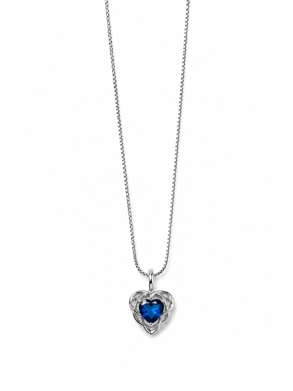 Silver Heart Necklace with Blue Crystal Pendant